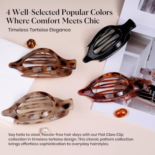Large Flat Hair Clips for Women, 4-Pack French Claw Clips
