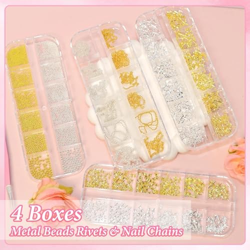 3D Starburst Nail Art Kit - Gold & Silver Alloy Charms & Beads