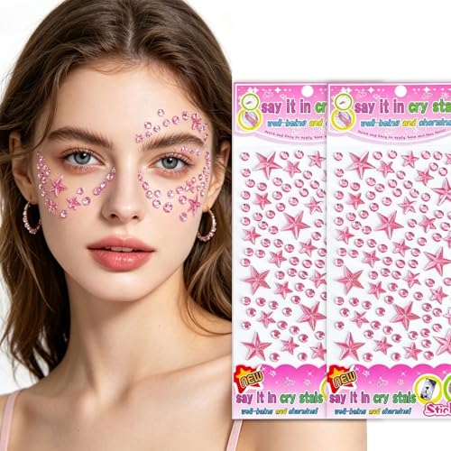 Pink Star Face Gems Stickers - Self-Adhesive Rhinestones