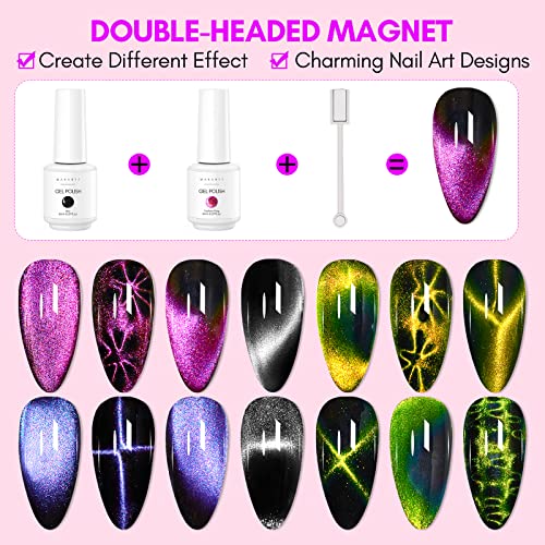 Makartt Gel Nail Polish Magnetic Cat Eye 9D Black Hole Gel Nail Polish Bundle Builder Nail Gel 15ml 5 in 1 Multifunctional Clear Gel Nail Polish