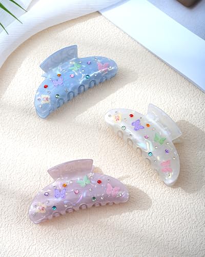 Mesovor 3 Pack Bow Printed Hair Claw Clips, Non-slip 3.74" Medium Clip
