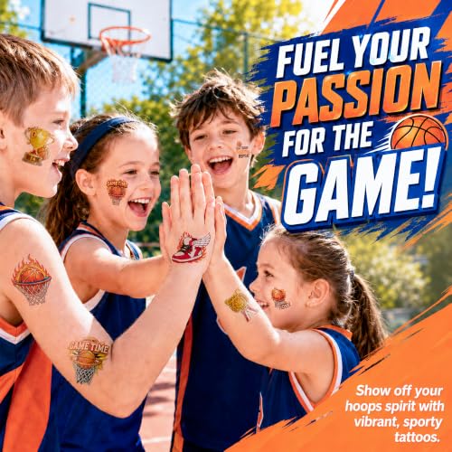 96 Basketball Temporary Tattoos for Kids – Pre-Cut Party Favors
