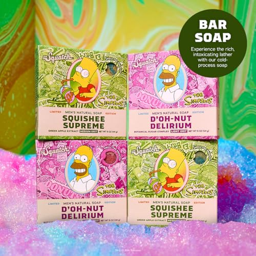 Dr. Squatch Natural Men's Bar Soap ? Limited Edition Simpsons Gifts for Men ? Natural Cold Process Soap Bar ? D¡¯oh-Nut Delirium + Squishee Supreme (5 oz, 4-Pack)