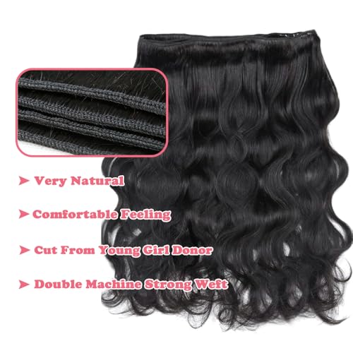 14A Human Hair Bundles 28 Inch Body Wave Bundles Human Hair 100% Unprocessed Brazilian Virgin Hair Body Wave 1 Bundle Human Hair Extensions for Women Natural Color Quick Weave