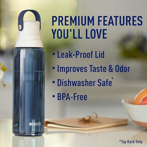 Brita Hard-Sided Plastic Premium Filtering Water Bottle, BPA-Free, Reusable, Replaces 300 Plastic Water Bottles, Filter Lasts 2 Months or 40 Gallons, Includes 1 Filter, Night Sky - 26 oz.