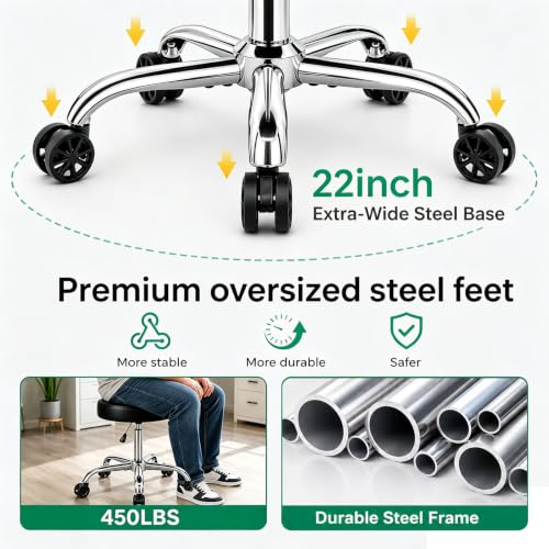 Heavy Duty Rolling Stool with 450 lb Capacity - Height Adjustable