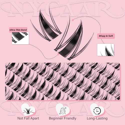 Fairy Lash Clusters Kit Spiky Manga Lash Clusters D Curl 144Pcs 8-18mm Lash Extension Kit Wispy Invisible Band Lashes Kit with Bond and Seal,Remover,Applicators DIY at Home(Fairy)