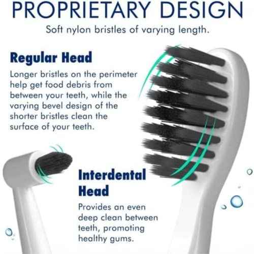 Sonic-FX Solo Electric Toothbrush w/ 10 Brush Heads + 1 Interdental, Charcoal Bristles, Rechargeable, Charging/Storage Base, 3 Brush Modes, Smart Timer, 2 Months Use on Full Charge, White Color