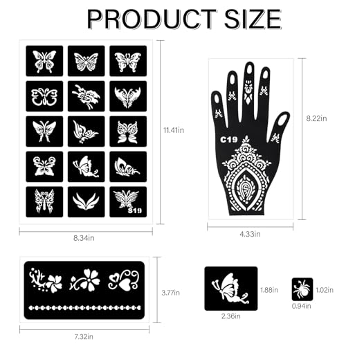 Temporary Tattoo Kit - 10 Colors, 86 Stencils, 8 Gloves