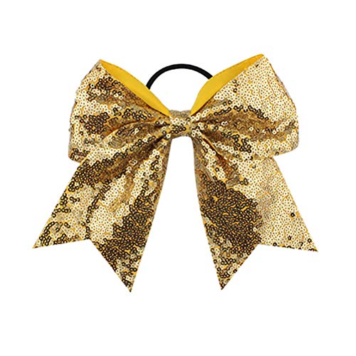 Girls Cheer Bow Ponytail Holder Big Hair Bow Tie with Glitter Sequins Bowknot JB80 (13-Gold,Silver)