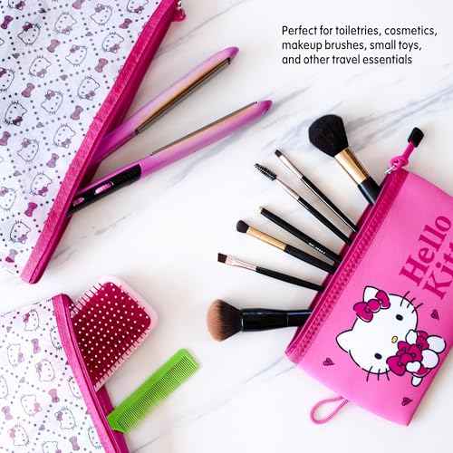 Hello Kitty Travel Pouch 3-Pack Official License, Zipper Pouch Set of 3 in Different Sizes, Makeup Bag