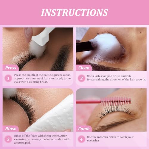 Lash Shampoo Kit 60ml Gentle Cleanser for Extensions & Natural Lashes