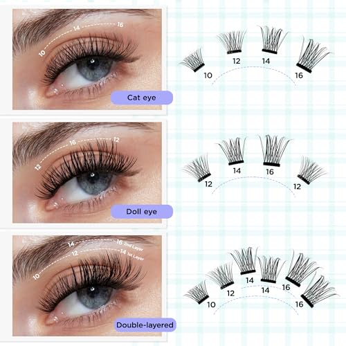 Self-Adhesive Lash Clusters - No Glue Needed, D Curl