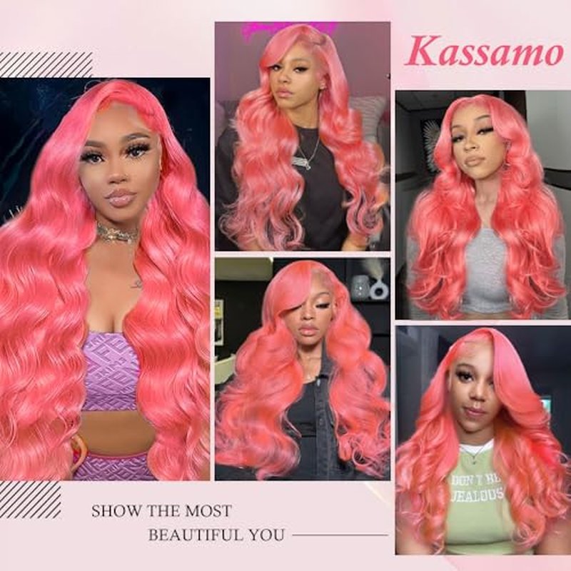 Kassamo 32-Inch Pink Lace Front Wig - 250 Density Body Wave Human Hair