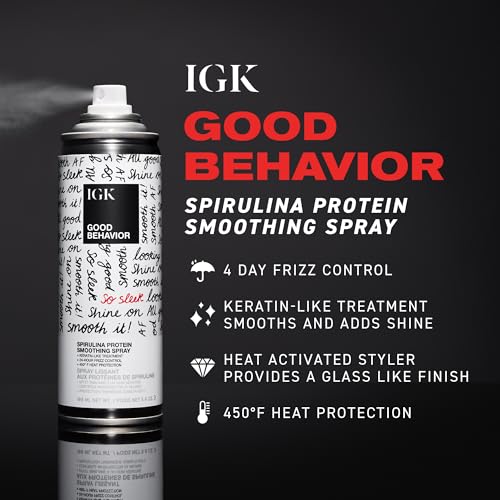 IGK Good Behavior Smoothing Spray - 4-Day Frizz Control & Heat Protectant, 5.6 Oz