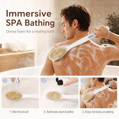 Back Scrubber for Shower with Long Handle & Double-Sided Bristles