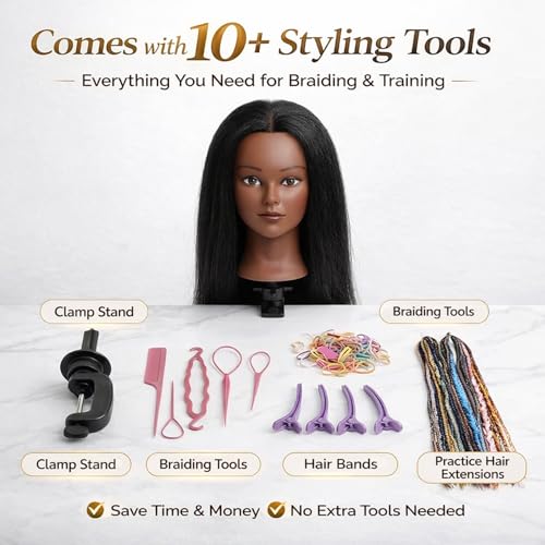 16 Inch Real Human Hair Mannequin Head with Clamp Stand