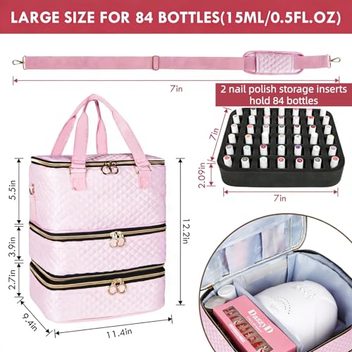 Nail Polish Organizer Bag - Holds 84 Bottles, 3-Layer Storage Case