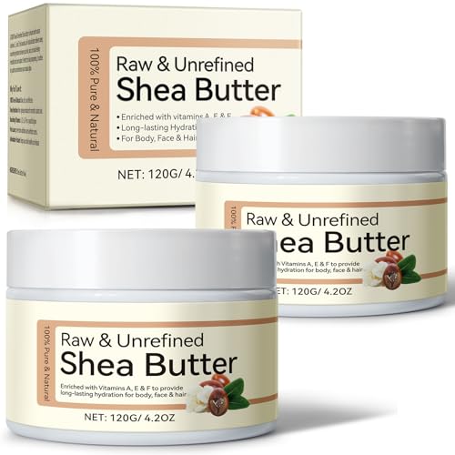 Shea Butter Raw Organic, 100% Pure & Natural Raw Unrefined Shea Butter for Body, Face & Hair - Deep Moisturizing Cream with Vitamins A, E, F - 120g (4.2 oz), Pack of 2