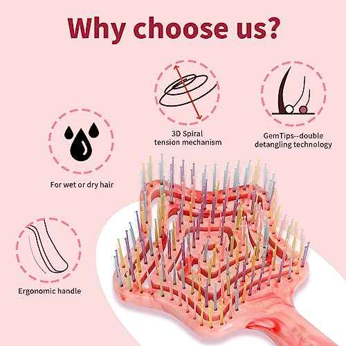 Detangling Wet Hair Brush for Thin or Straight Hair, Vented Detangler Hairbrush with Double-Layered Ultra and Soft-Nylon Bristles for Wet or Dry Hair, Gift for Women Girls Kids