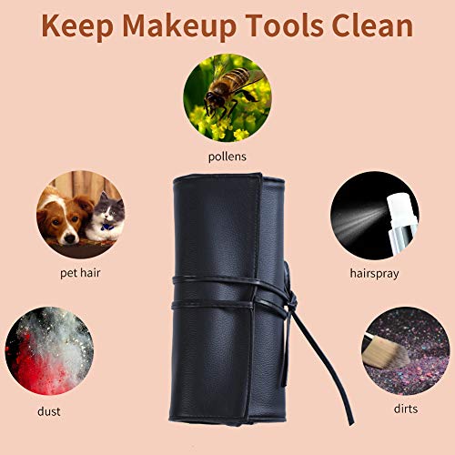 MOND'SUB Makeup Brush Case Travel, makeup brush case roll up,brush holder makeup,Holder Organizer Brushes Pouch Cosmetic Bag for Travel£¬Rolling Bag Storage Case PU Leather