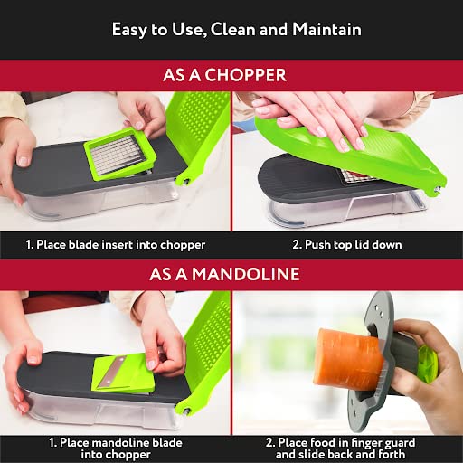 Fullstar Vegetable Chopper, Cheese Slicer, Food Chopper, Veggie Chopper, Onion Chopper, Vegetable Chopper with Container, Mandoline Slicer & Cheese Grater (6 in 1 - Gray/Green)