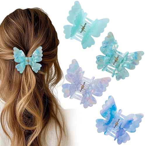 4Pcs Double Layered Butterfly Hair Claw Clips for Women Girls Acrylic Fashion Jaw Clip Elegant Hair Accessories for Thick and Thin Hair£¨Blue/Purple£©