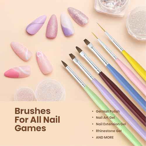 Gel Polish Nail Art Brushes, 6 Pcs Dual-Ended Art Design Pens with Case for Gel & Acrylic - Clean Up, Dotting, Liner, French Tip Tools for Nail Design, Extension & Manicure, DIY Kit Gift for Women