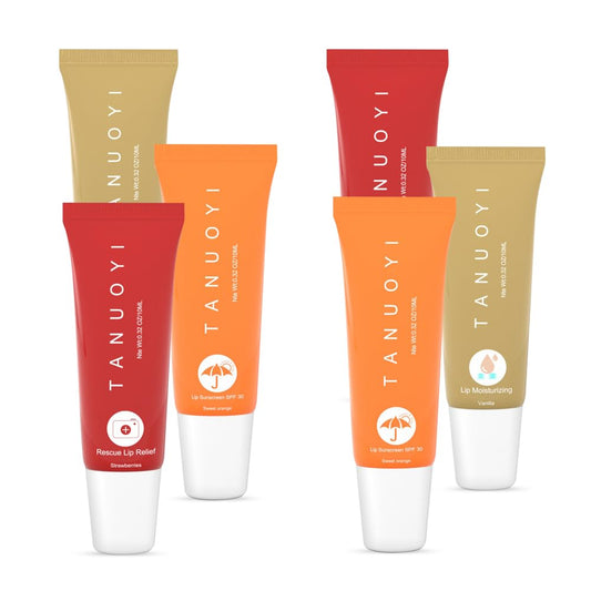 TANUOYI Lip Sunscreen Moisturizing and Repair Package SPF 30 - Summer Long Lasting Moisturized, Smooth and Repaired Lips - 3 Flavors (Pack of 6: 2 moisturizing+ 2 repairing+ 2 SPF)