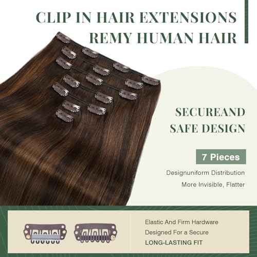 Missme Clip In Hair Extensions Real Human Hair,20in 120g 7pcs Balayage Dark Brown Mixed Chestnut Brown Invisible Straight Seamless Clip Ins Hair Extensions For Women