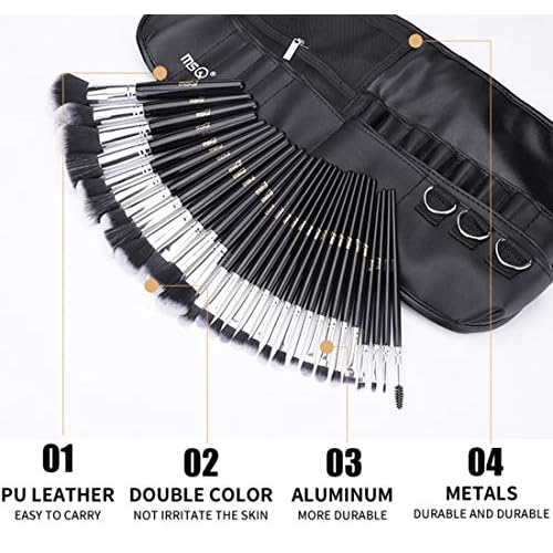 MSQ Makeup Brushes Set 29pcs Professional Cosmetics Brushes with Belt Waist Makeup Bag (Foundation, Powder, Creams, Liquids & Eye Brushes) for Women/Girls/Artists/Holiday gifts/travel