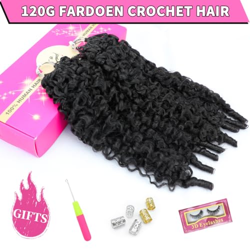 Fardoen Human Crochet Hair 16 Inch Burmese Curly Knotless Pre-Looped 120g for Black Women