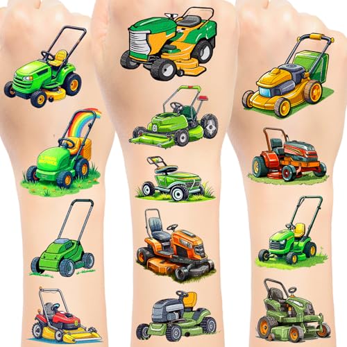 144 PCS lawn Mower Temporary Tattoos Stickers, lawn Mower Party Favors lawn Mower Birthday Party Decorations Supplies Gifts