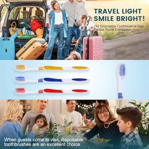 Navona 50 PCS Individually Wrapped Bulk Toothbrush Pack, Disposable Toothbrush, Toothbrushes Bulk for Adults, Kids Toothbrushes, Soft Bristle, Ergonomics Handle, Perfect for Travel, Hotel, Donation