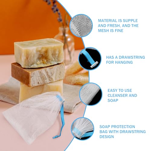 8Pcs Facial Cleansing Foaming Nets with Alloy Clips - Soap Mesh Bags