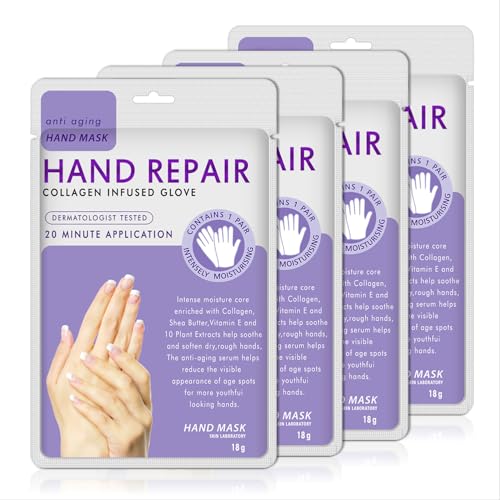 AIQIUSHA Collagen Moisturizing Hand Mask Gloves for Dry Cracked Hands - 4 Pack