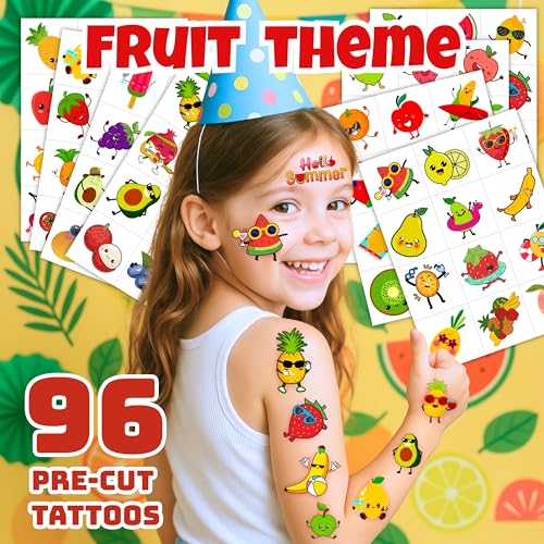 96PCS Fruit Temporary Tattoos for Kids - Waterproof Designs