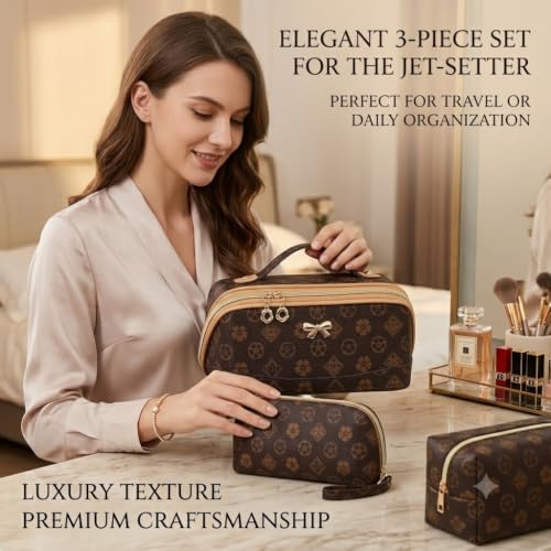 YTL Coffee Flower Makeup & Travel Cosmetic Bag Set for Women