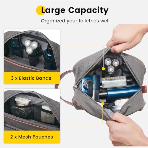 Vorspack Grey Canvas Toiletry Bag - Water Resistant Travel Organizer