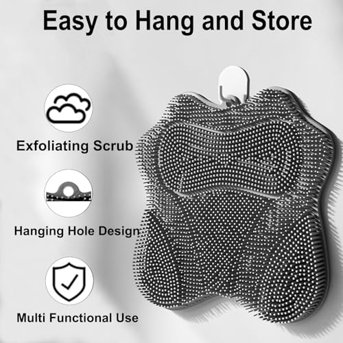 Shower Foot Scrubber, Shower Foot and Back Scrubber with Suction Cups, Shower Silicone Foot Washer for Exfoliating Massage£¨Grey£©
