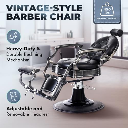 Buy-Rite Alesso Vintage Barber Chair with Hydraulic Lift, 450 lb Capacity