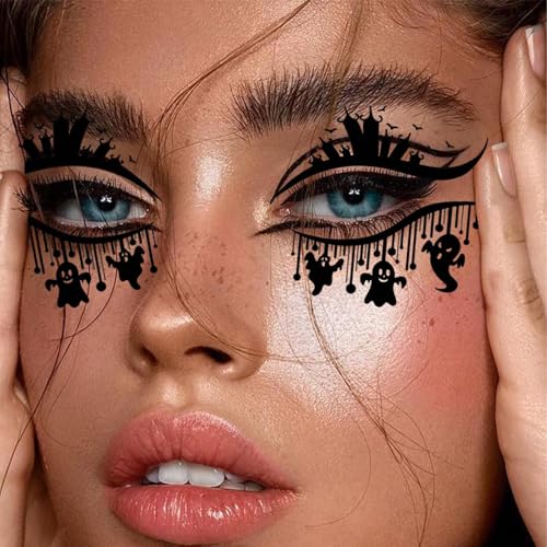 30 Sheets Halloween Eye Tattoos - Spider Web, Skull & Bat Designs