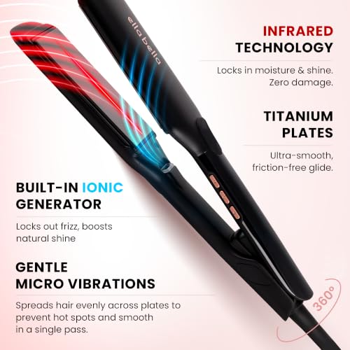 Ella Bella Titanium Flat Iron Hair Straightener 1.8 Inch Plate Infrared Black