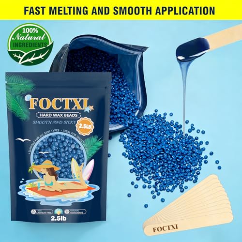 Hard Wax Beads, 2.5lb Wax Beans for Hair Removal Sensitive Skin + 10 Large Applicator Sticks - Coarse Hair Formula ? Brazilian Bikini, Face, Eyebrows, Underarms, Arms, Chest, Back, Legs(1134g)