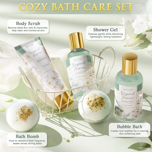 MAYICIVO Sage Green Bergamot Jasmine Spa Gift Basket for Women - Self Care Kit