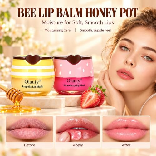 Vienflona 10 Pcs Bee Lip Balm Honey Pot Set – Moisturising Sleep Lip Mask with Sticks