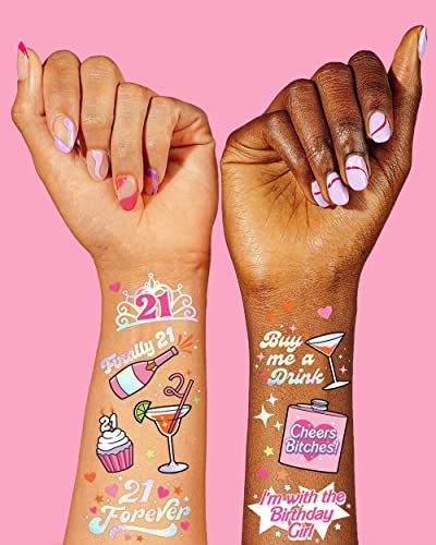 21st Birthday Party Temporary Tattoos - 48 Metallic Tats
