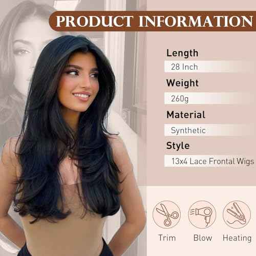 Joedir 28" Long Straight 13x4 Lace Frontal Wigs for Black Women Free Part Lace Front Wigs with Baby Hair Natural Hairline Black Root Easy-360 Synthetic Hair Wig Heat Resistant Fiber (Jet Black)