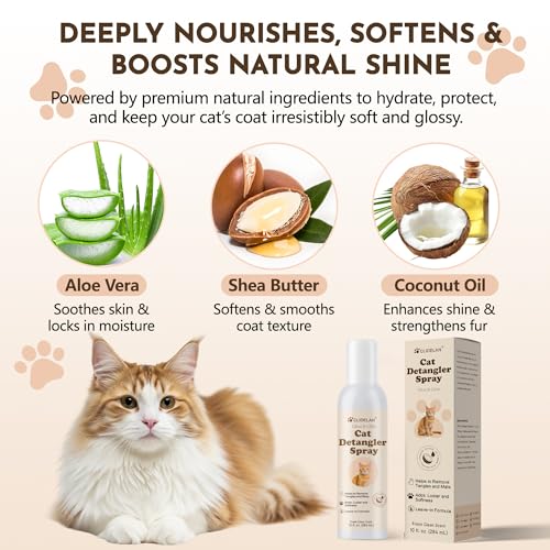 Cat Detangler Spray for Matted Fur & Grooming - Soothes & Hydrates