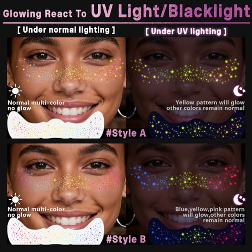 Rainbow Freckles Temporary Tattoo Stickers - UV Glow (12pc)